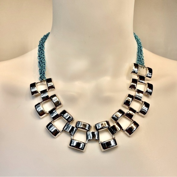 Turquoise and Silver Oversized Statement Necklace - Picture 2 of 4
